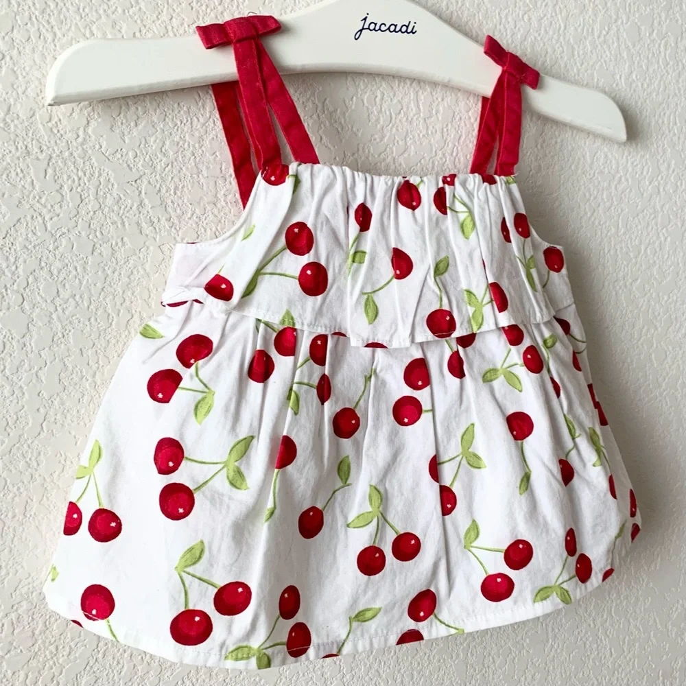 NWOT vintage  100% cotton Cherry bow ruffle dress